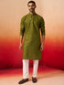 Vastramay Men Mehendi Green Cotton Geometric Jacquard Kurta